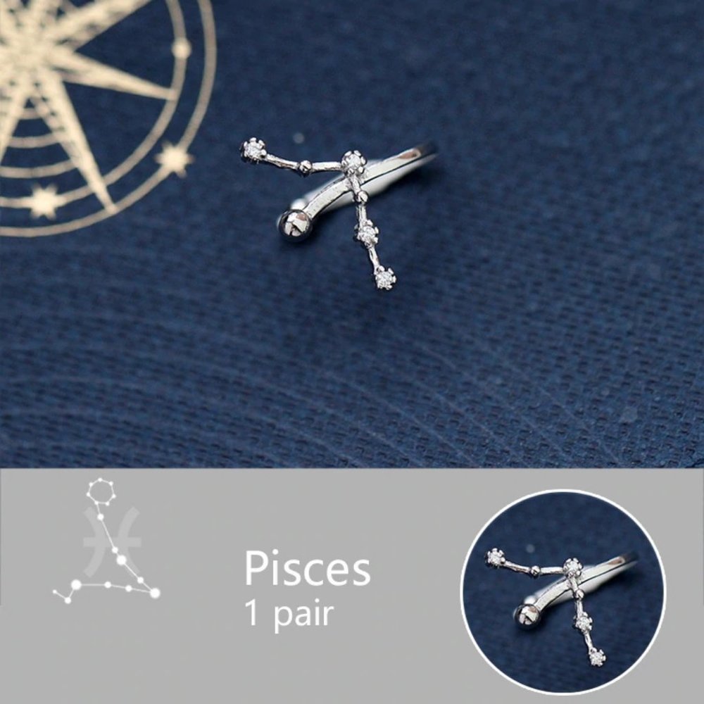 *925 Sterling Silver Zodiac Earrings Cuff-Pisces